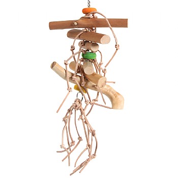 Wood Roll & Leather Knots Stacker Parrot Toy