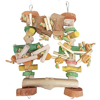 Coffee Wood Swing and Play Parrot Toy Small
