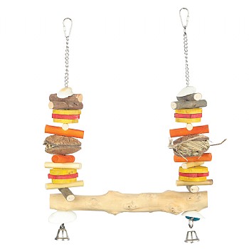 Coffee Wood Swing and Play Parrot Toy Large