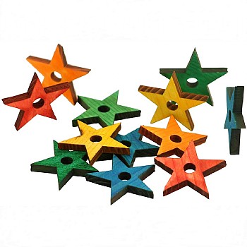 Coloured Pine Wood Stars - Parrot Toy Parts - Pack of 12