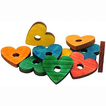 Coloured Pine Wood Hearts -  Parrot Toy Parts - 10 Pack