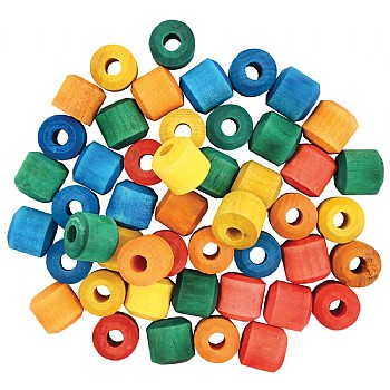 Coloured Wood Barrel Beads - Pack of 48