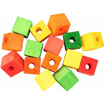 Colourful Wooden Cubes - Small - Parrot Toy Parts - 15 Pack