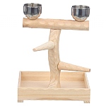 Small Table Top Wood Parrot Stand with Feeding Bowls